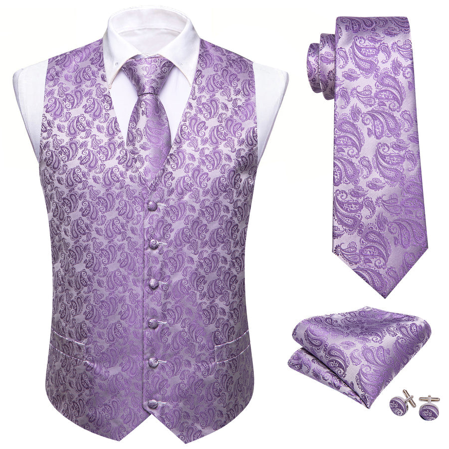 Purple Paisley Silk Vest Set vest set    - Sophisticated Gentlemen