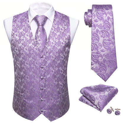 Purple Paisley Silk Vest Set vest set    - Sophisticated Gentlemen