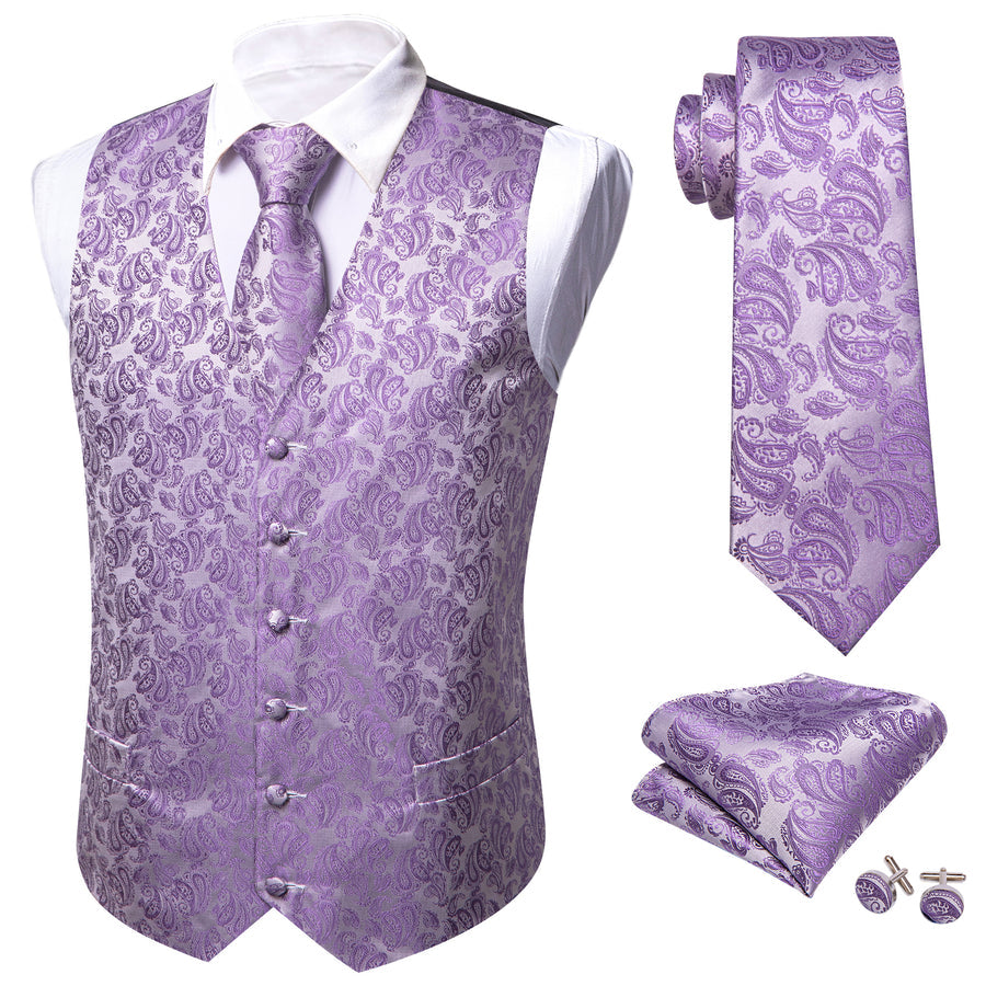Purple Paisley Silk Vest Set vest set    - Sophisticated Gentlemen