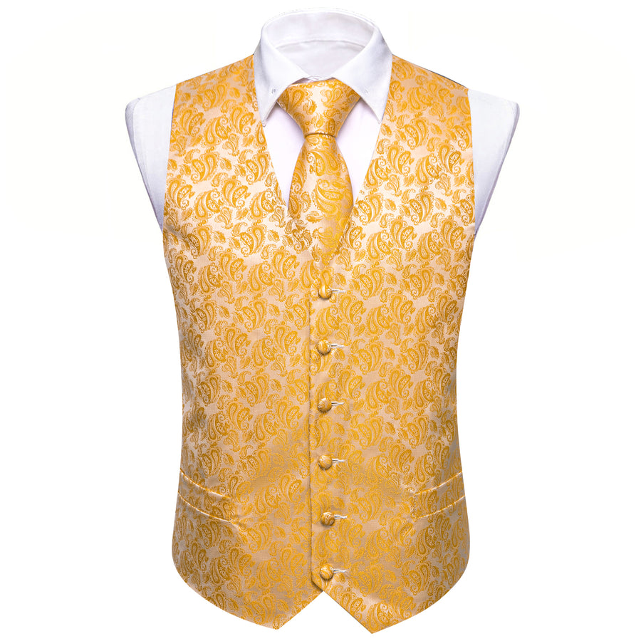 Honey Orange Paisley Silk Men's Vest Set vest set    - Sophisticated Gentlemen