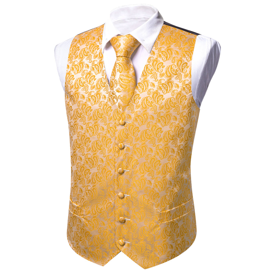 Honey Orange Paisley Silk Men's Vest Set vest set    - Sophisticated Gentlemen