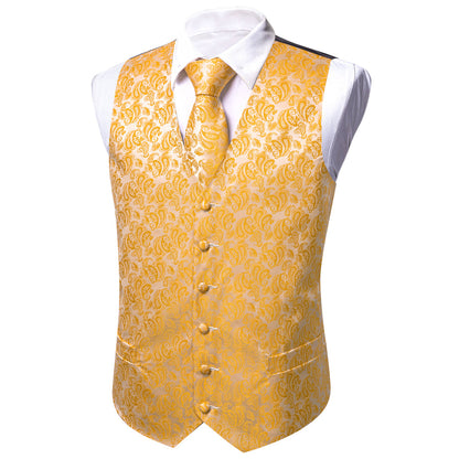 Honey Orange Paisley Silk Men's Vest Set vest set    - Sophisticated Gentlemen
