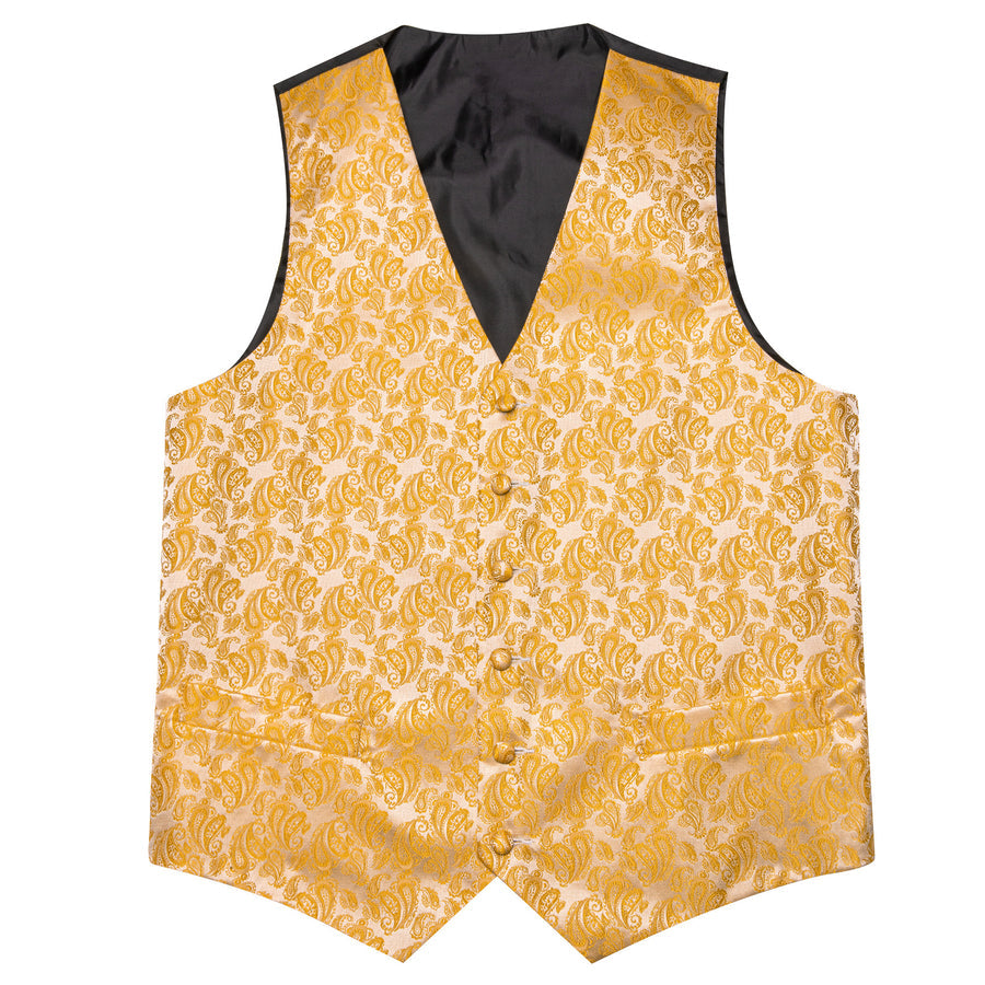 Honey Orange Paisley Silk Men's Vest Set vest set    - Sophisticated Gentlemen