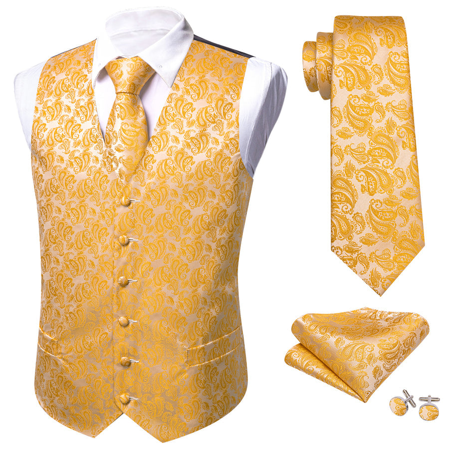 Honey Orange Paisley Silk Men's Vest Set vest set    - Sophisticated Gentlemen