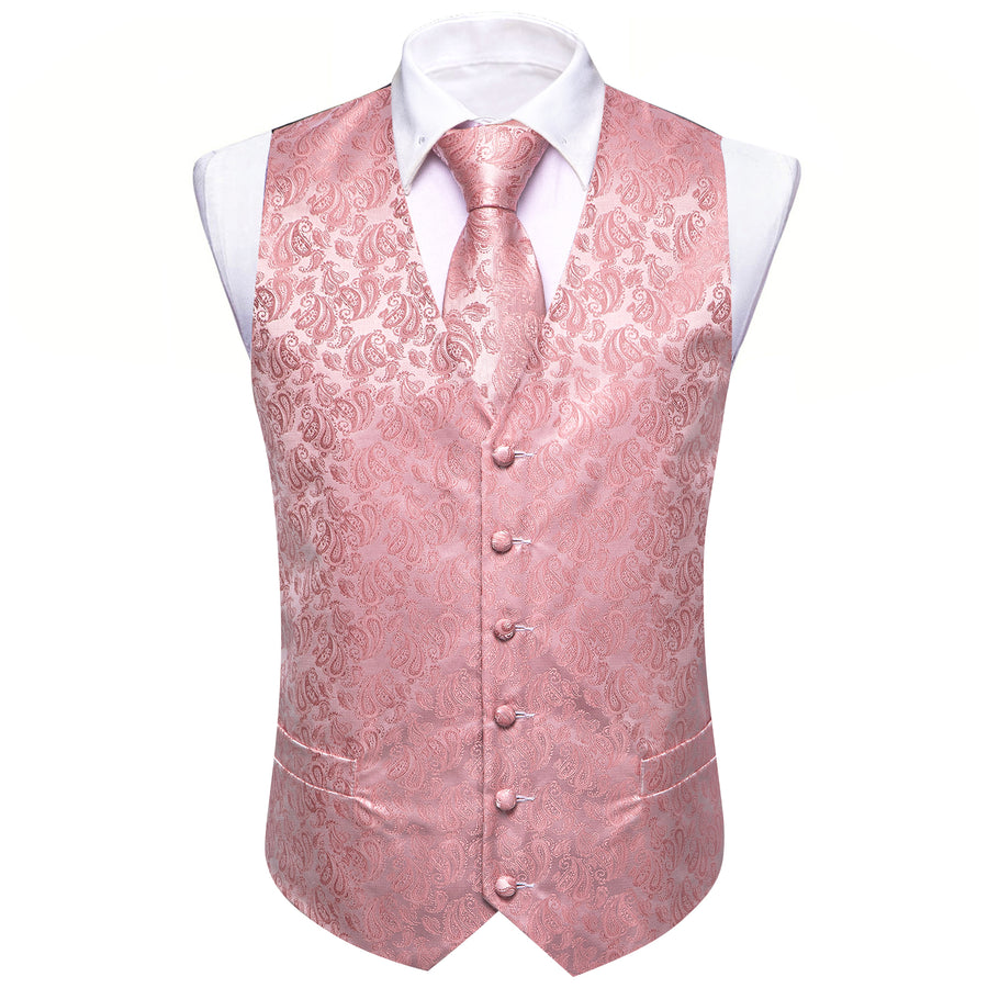 Pink Paisley Silk Men's Vest Set vest set    - Sophisticated Gentlemen