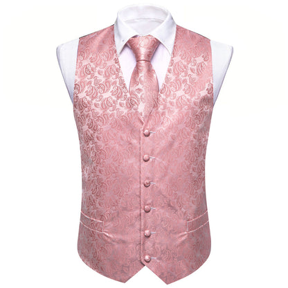 Pink Paisley Silk Men's Vest Set vest set    - Sophisticated Gentlemen