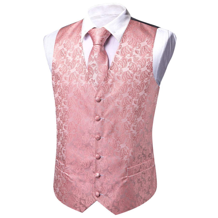 Pink Paisley Silk Men's Vest Set vest set    - Sophisticated Gentlemen