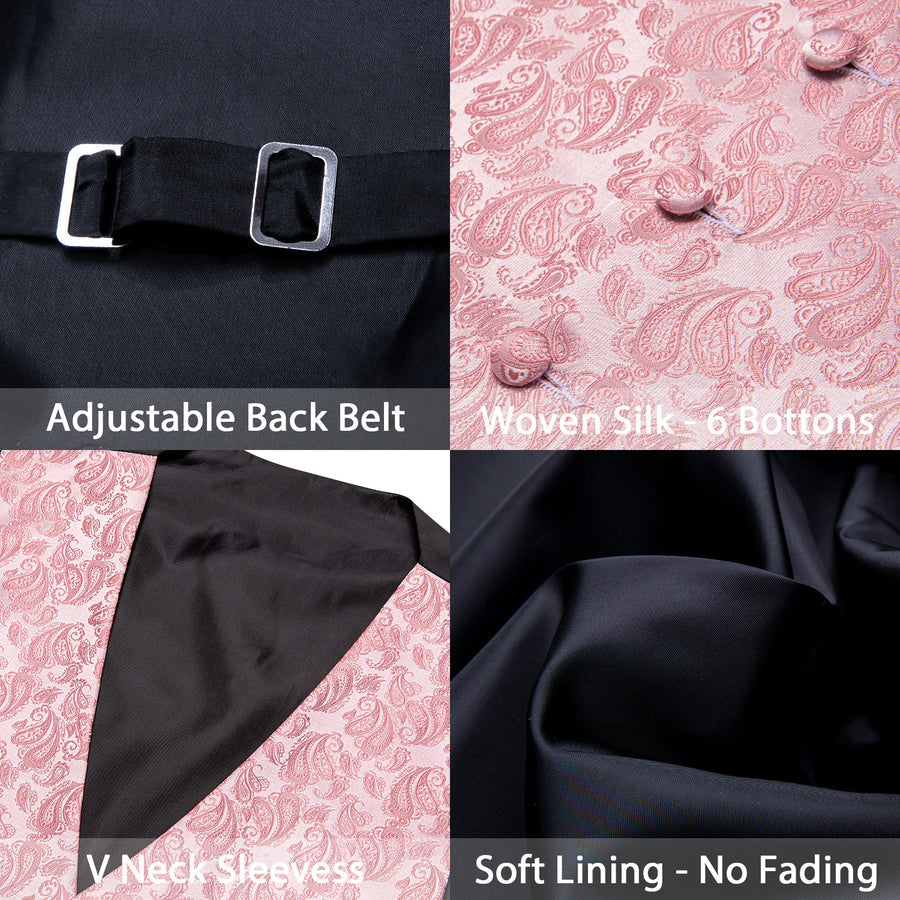 Pink Paisley Silk Men's Vest Set vest set    - Sophisticated Gentlemen