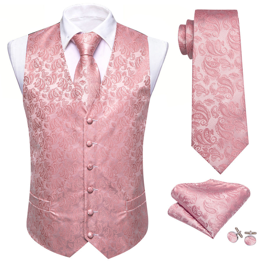 Pink Paisley Silk Men's Vest Set vest set    - Sophisticated Gentlemen