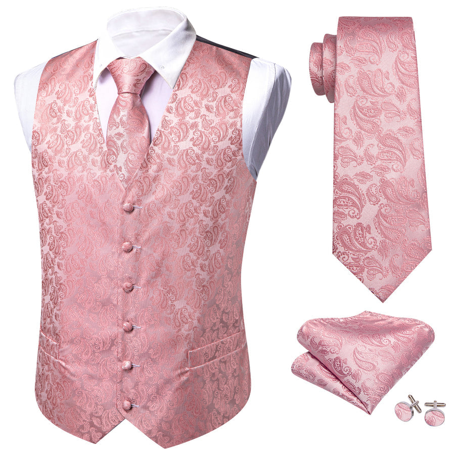 Pink Paisley Silk Men's Vest Set vest set    - Sophisticated Gentlemen