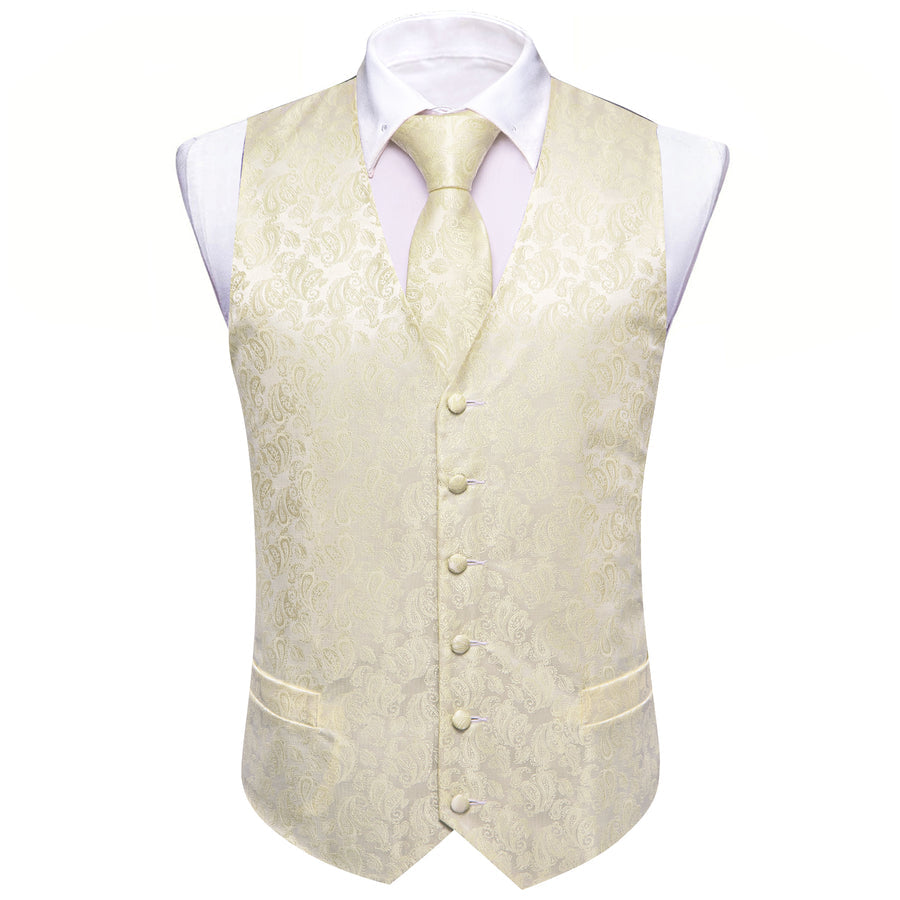 Ivory Paisley Silk Vest Set vest set    - Sophisticated Gentlemen