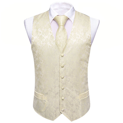 Ivory Paisley Silk Vest Set vest set    - Sophisticated Gentlemen