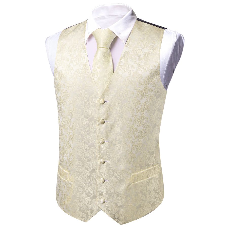 Ivory Paisley Silk Vest Set vest set    - Sophisticated Gentlemen