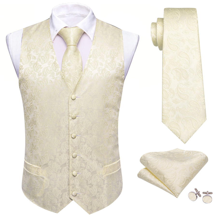 Ivory Paisley Silk Vest Set vest set    - Sophisticated Gentlemen