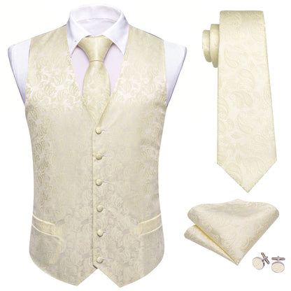 Ivory Paisley Silk Vest Set vest set    - Sophisticated Gentlemen
