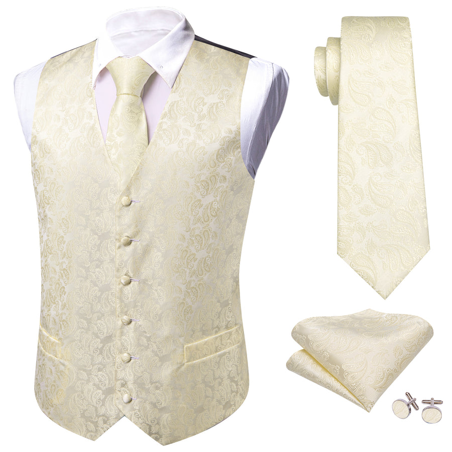 Ivory Paisley Silk Vest Set vest set    - Sophisticated Gentlemen