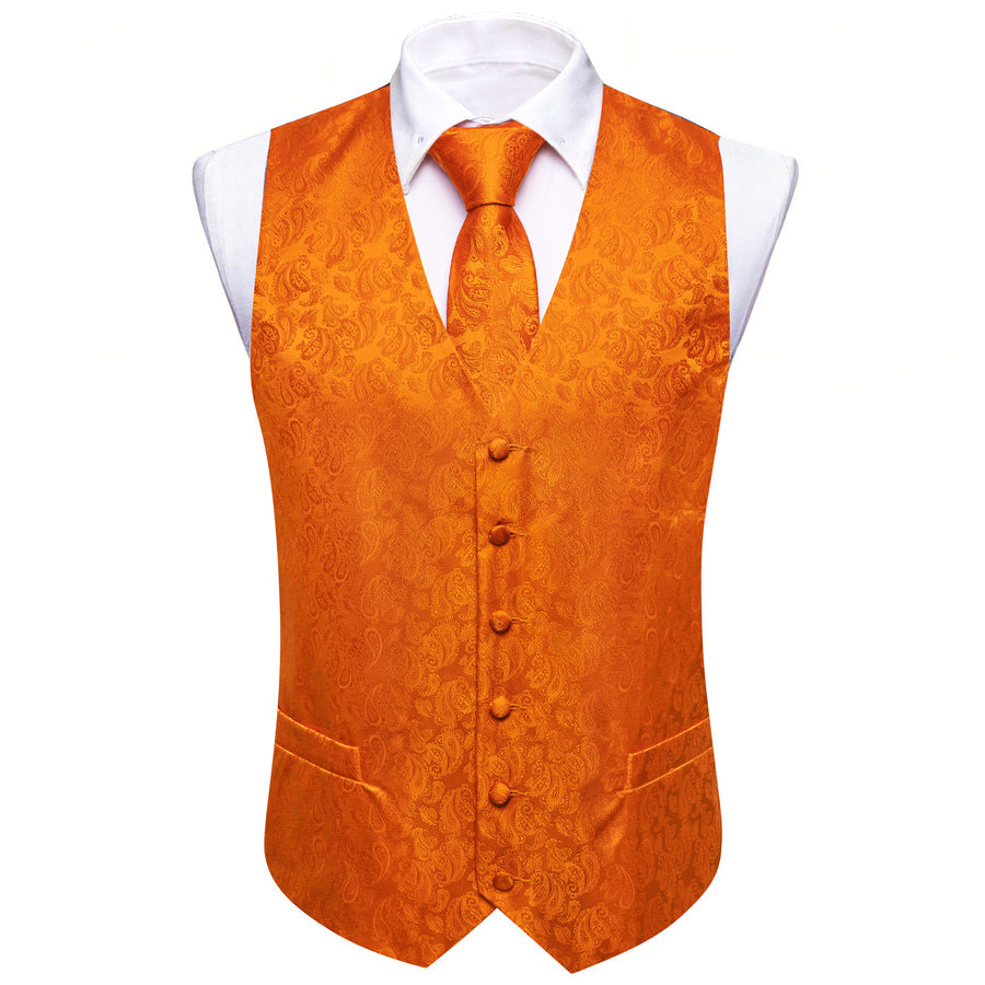 Burnt Orange Paisley Silk Vest Set vest set    - Sophisticated Gentlemen