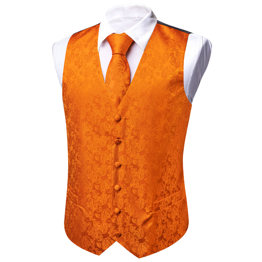 Burnt Orange Paisley Silk Vest Set vest set    - Sophisticated Gentlemen