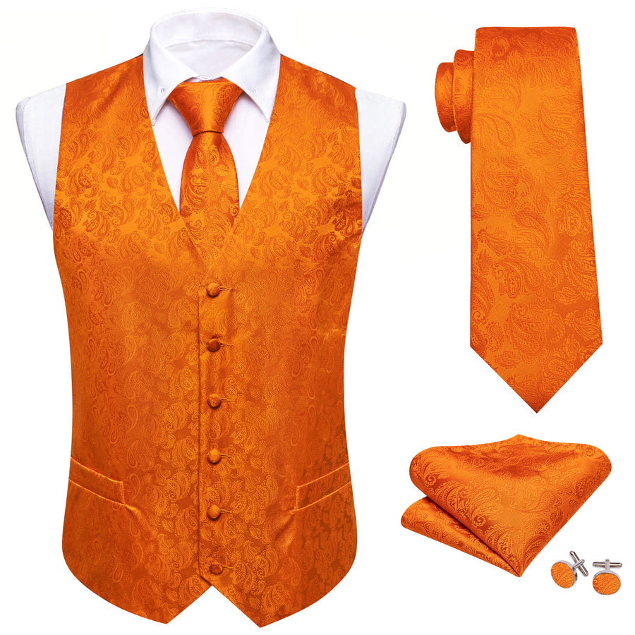 Burnt Orange Paisley Silk Vest Set vest set    - Sophisticated Gentlemen