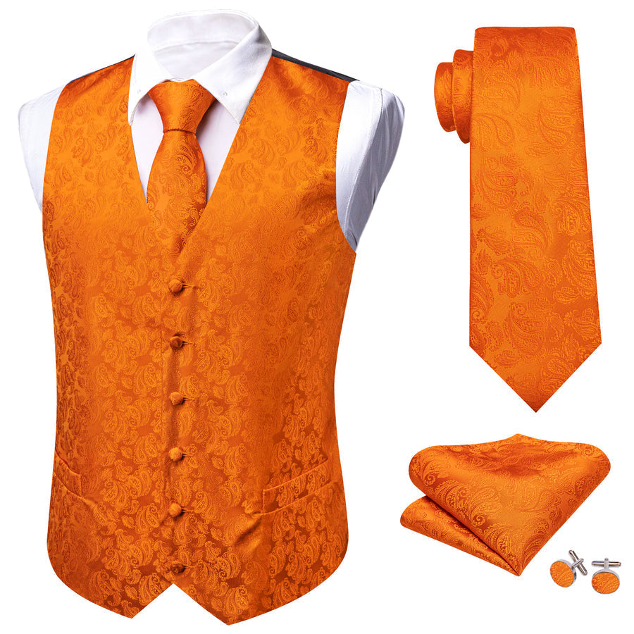Burnt Orange Paisley Silk Vest Set vest set    - Sophisticated Gentlemen