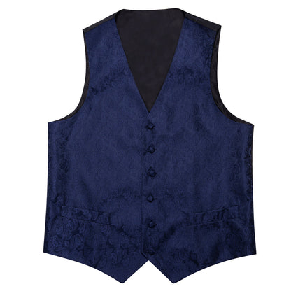 Navy Blue Paisley Silk Vest Set vest set    - Sophisticated Gentlemen