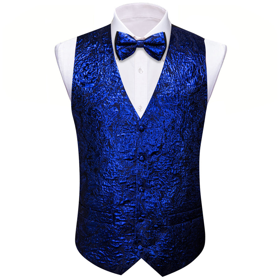 Sapphire Blue Novelty Jacquard Silk Vest Set vest set    - Sophisticated Gentlemen