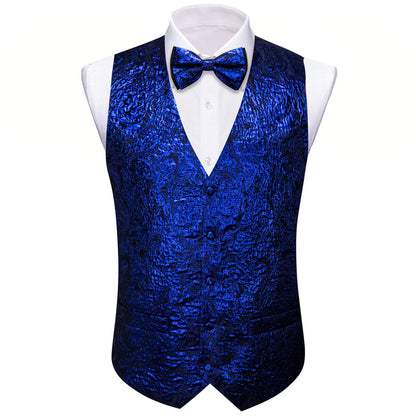 Sapphire Blue Novelty Jacquard Silk Vest Set vest set    - Sophisticated Gentlemen