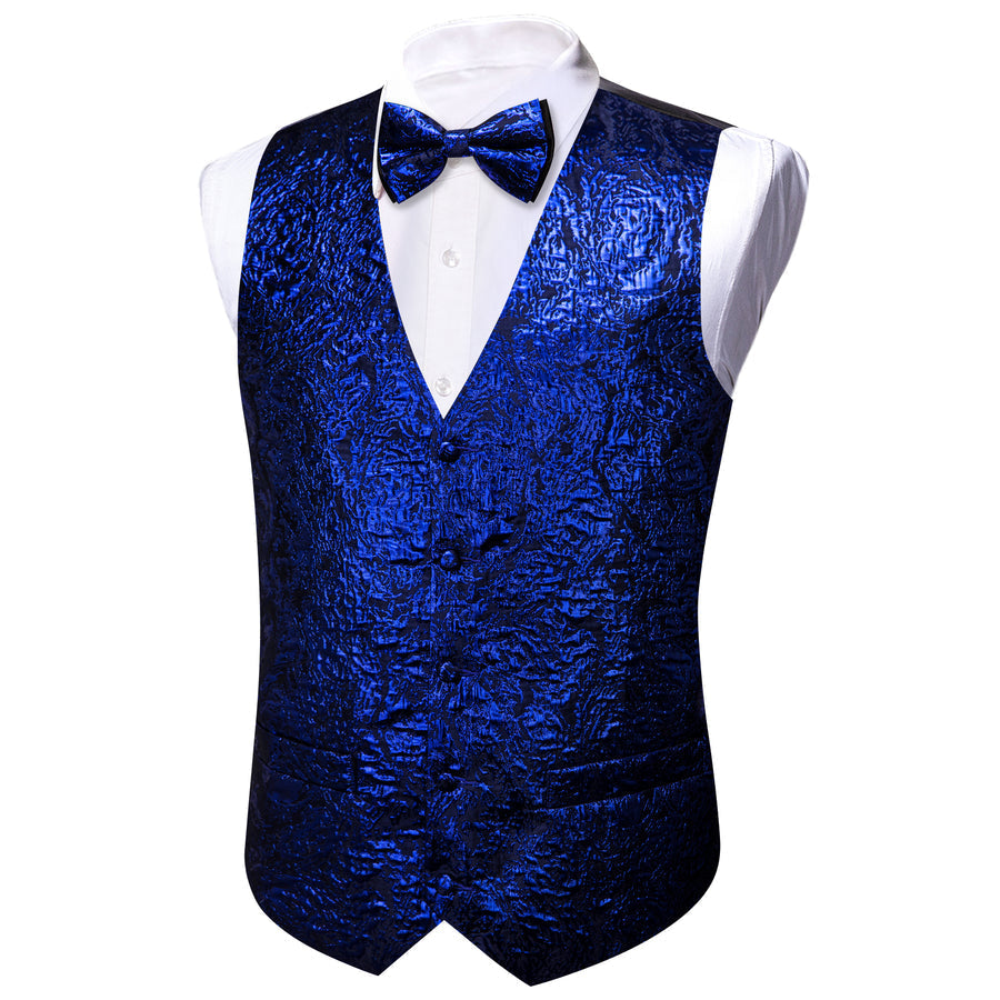 Sapphire Blue Novelty Jacquard Silk Vest Set vest set    - Sophisticated Gentlemen