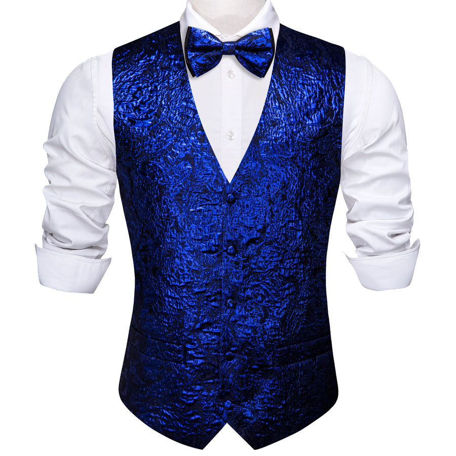 Sapphire Blue Novelty Jacquard Silk Vest Set vest set    - Sophisticated Gentlemen