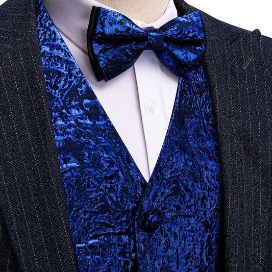 Sapphire Blue Novelty Jacquard Silk Vest Set vest set S (Chest 40")   - Sophisticated Gentlemen