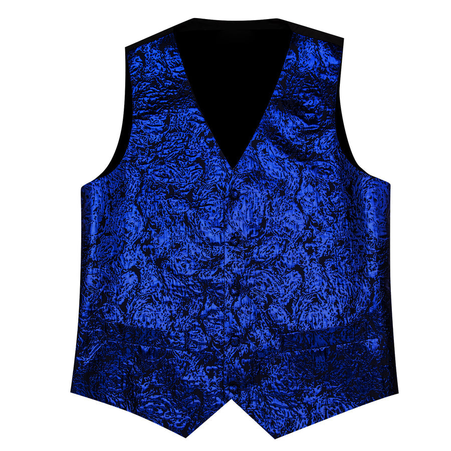 Sapphire Blue Novelty Jacquard Silk Vest Set vest set    - Sophisticated Gentlemen