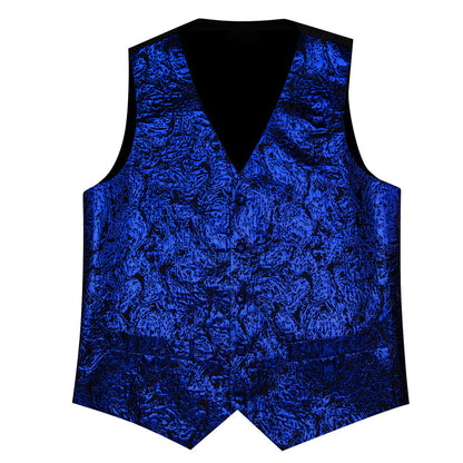 Sapphire Blue Novelty Jacquard Silk Vest Set vest set    - Sophisticated Gentlemen