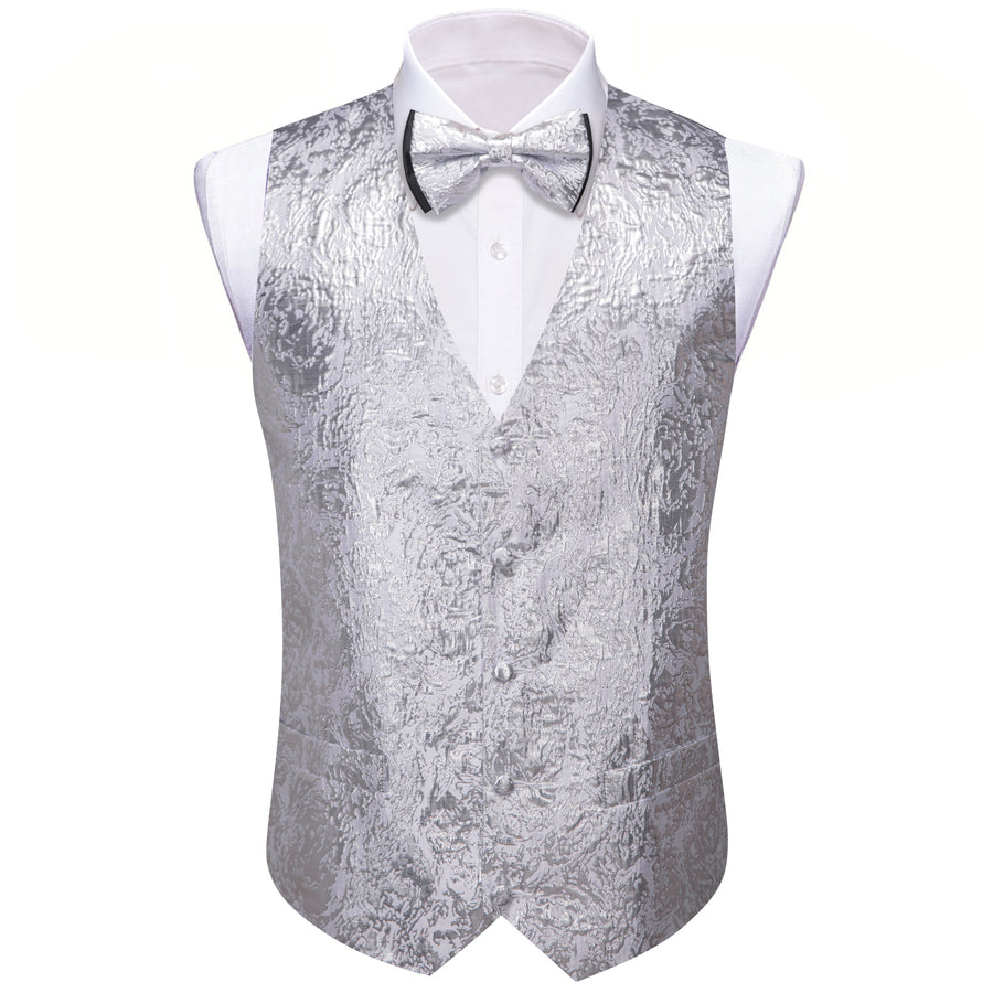 Silver Novelty Jacquard Silk Vest Set vest set    - Sophisticated Gentlemen