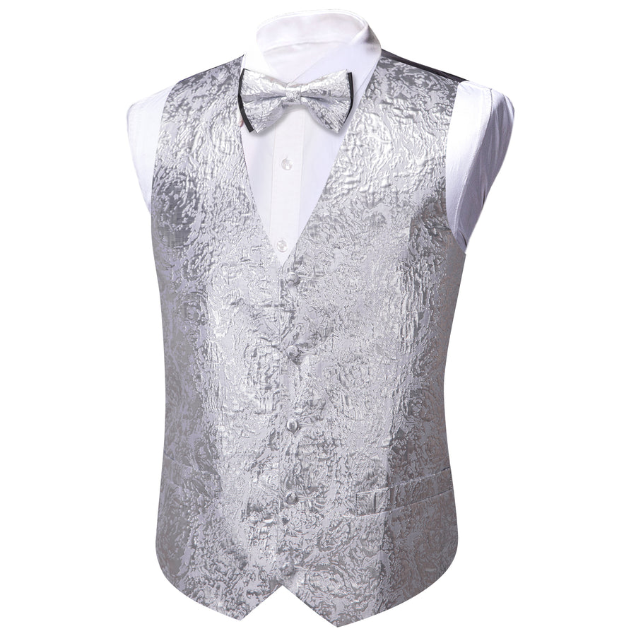 Silver Novelty Jacquard Silk Vest Set vest set    - Sophisticated Gentlemen