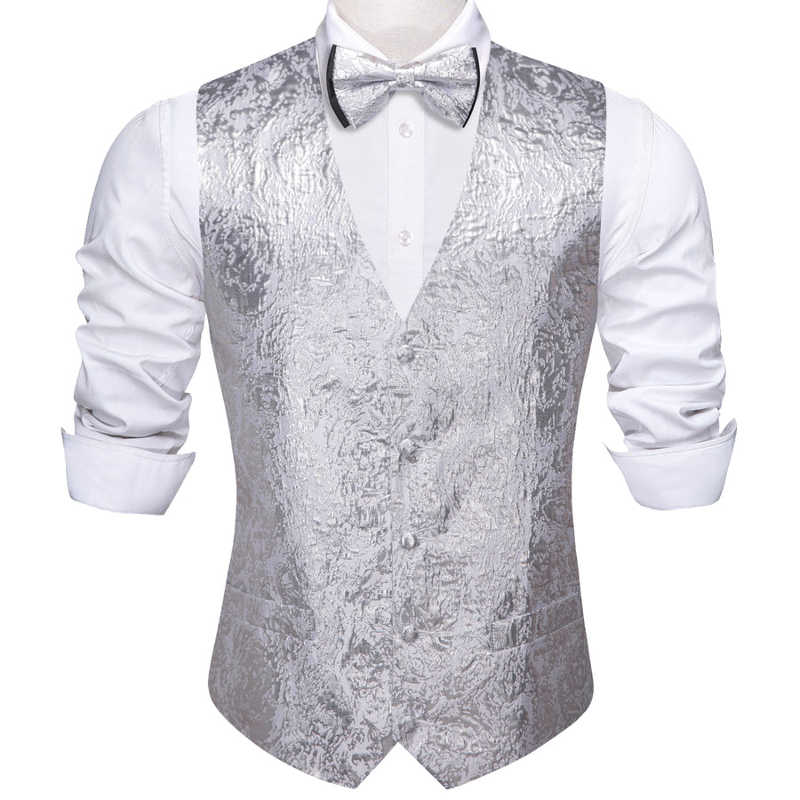 Silver Novelty Jacquard Silk Vest Set vest set    - Sophisticated Gentlemen