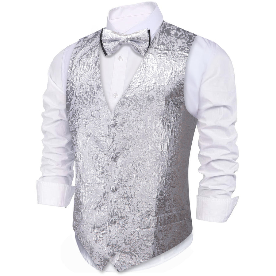 Silver Novelty Jacquard Silk Vest Set vest set    - Sophisticated Gentlemen