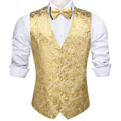 Gold Novelty Jacquard Silk Vest Set vest set    - Sophisticated Gentlemen