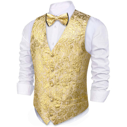Gold Novelty Jacquard Silk Vest Set vest set    - Sophisticated Gentlemen