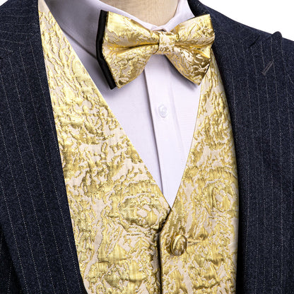 Gold Novelty Jacquard Silk Vest Set vest set S (Chest 40")   - Sophisticated Gentlemen