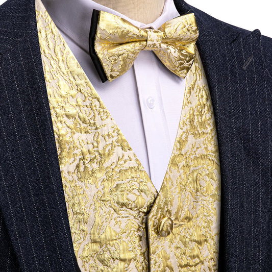 Gold Novelty Jacquard Silk Vest Set vest set S (Chest 40")   - Sophisticated Gentlemen