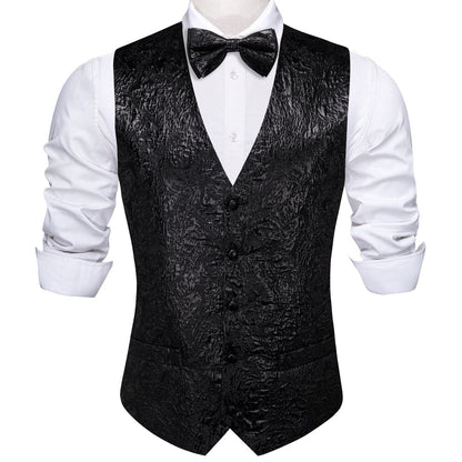 Black Novelty Jacquard Silk Men's Bowtie Vest Set vest set    - Sophisticated Gentlemen