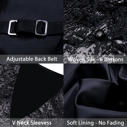 Black Novelty Jacquard Silk Men's Bowtie Vest Set vest set    - Sophisticated Gentlemen
