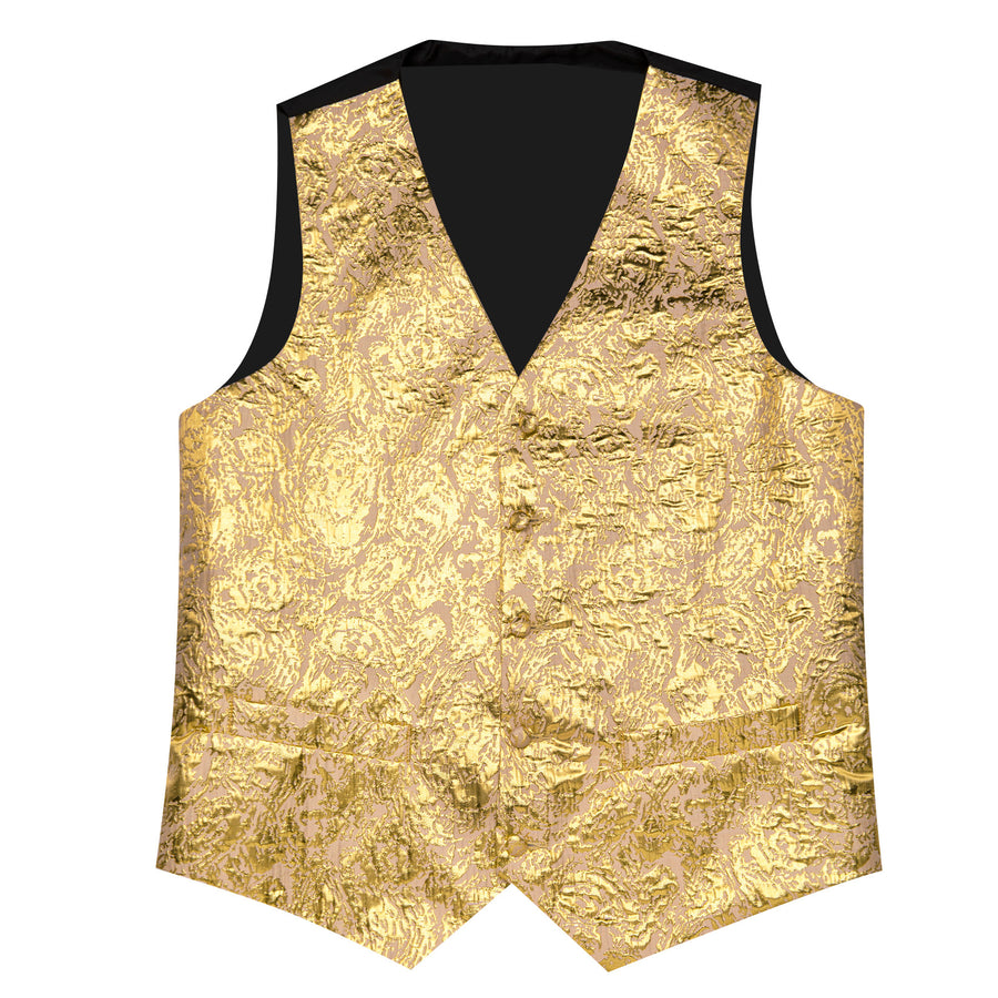 Golden Yellow Novelty Jacquard Silk Men's Vest Set vest set    - Sophisticated Gentlemen