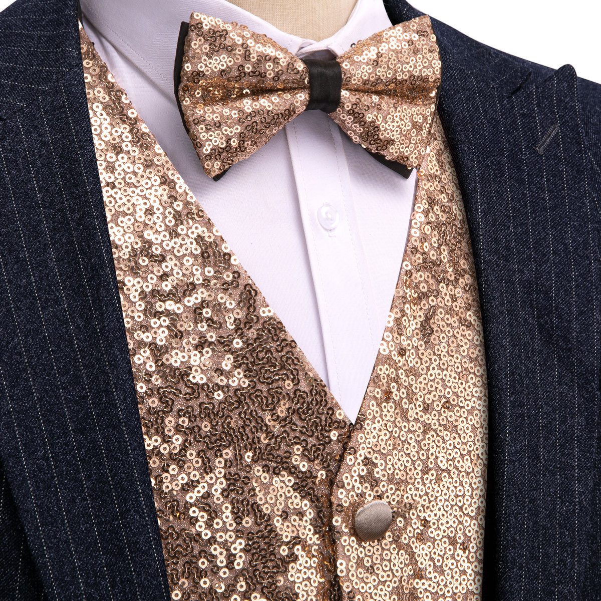 Champagne Sequins Silk Vest Set vest set S (Chest 41)   - Sophisticated Gentlemen