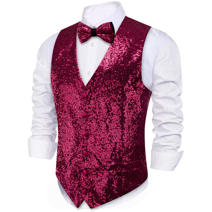 Purple Sequins Silk Vest Set vest set    - Sophisticated Gentlemen