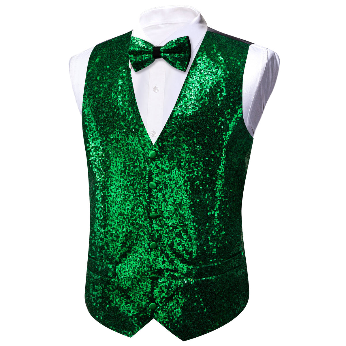 Green Sequins Silk Vest Set vest set    - Sophisticated Gentlemen