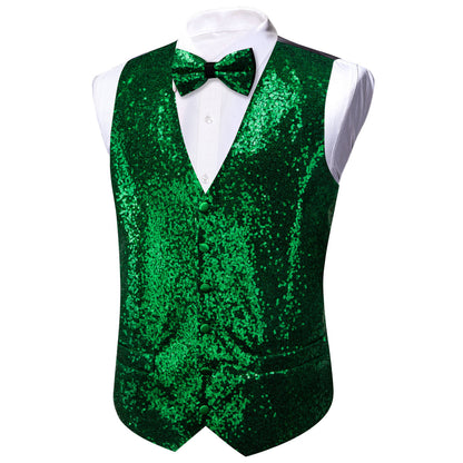 Green Sequins Silk Vest Set vest set    - Sophisticated Gentlemen