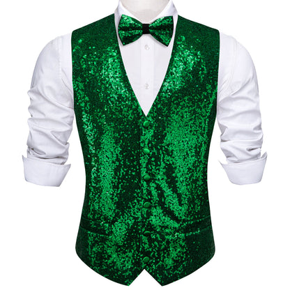 Green Sequins Silk Vest Set vest set    - Sophisticated Gentlemen
