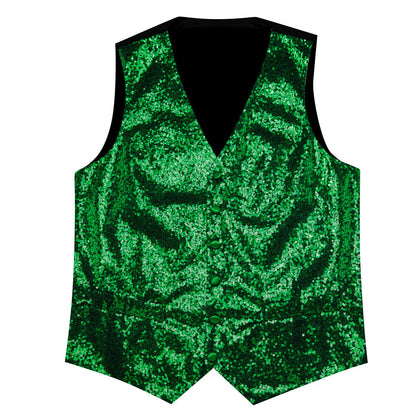Green Sequins Silk Vest Set vest set    - Sophisticated Gentlemen