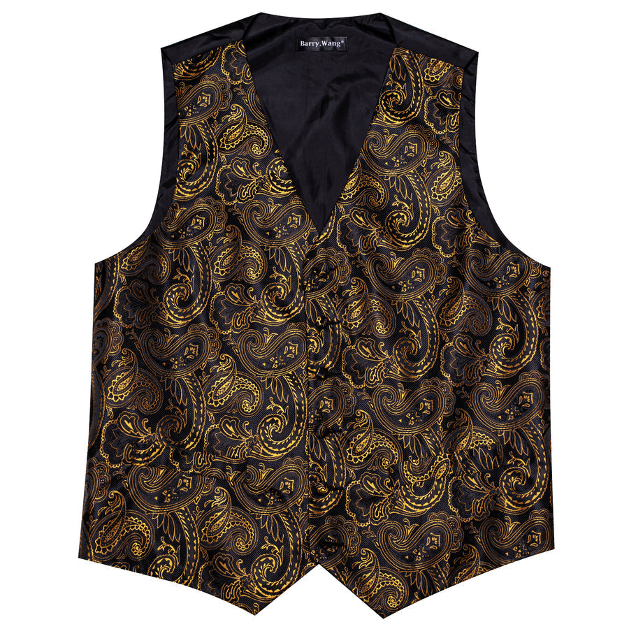 Black Yellow Silk Men's Bowtie Vest Set vest set    - Sophisticated Gentlemen
